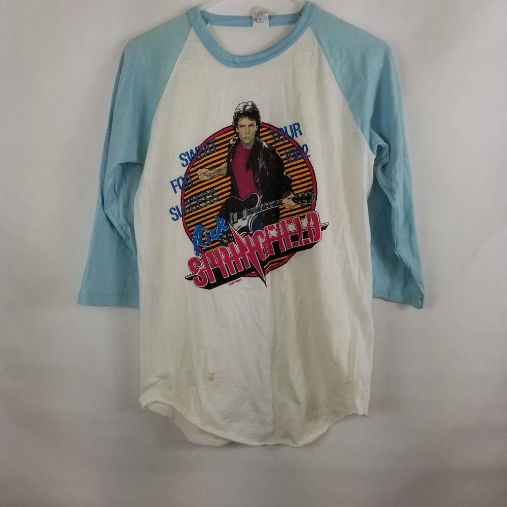 Vintage Rick Springfield 1982 Tour Single Stitch Raglan Shirt Size M Blue/White